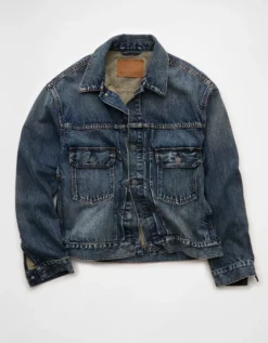 AE Boxy Denim Trucker Jacket Medium Vintage Wash -American Eagle Fashion 0106 1757 489 f