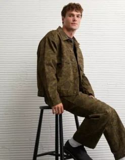 AE Camo Denim Trucker Jacket Nomad Olive -American Eagle Fashion 0106 1813 294 d2