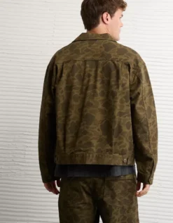 AE Camo Denim Trucker Jacket Nomad Olive -American Eagle Fashion 0106 1813 294 ob