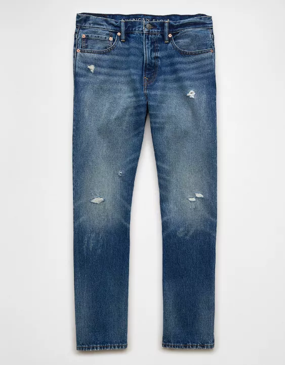 AE Ripped Original Straight Jean Destroyed Medium Wash 3 AE Ripped Original Straight Jean Destroyed Medium Wash - Image 3