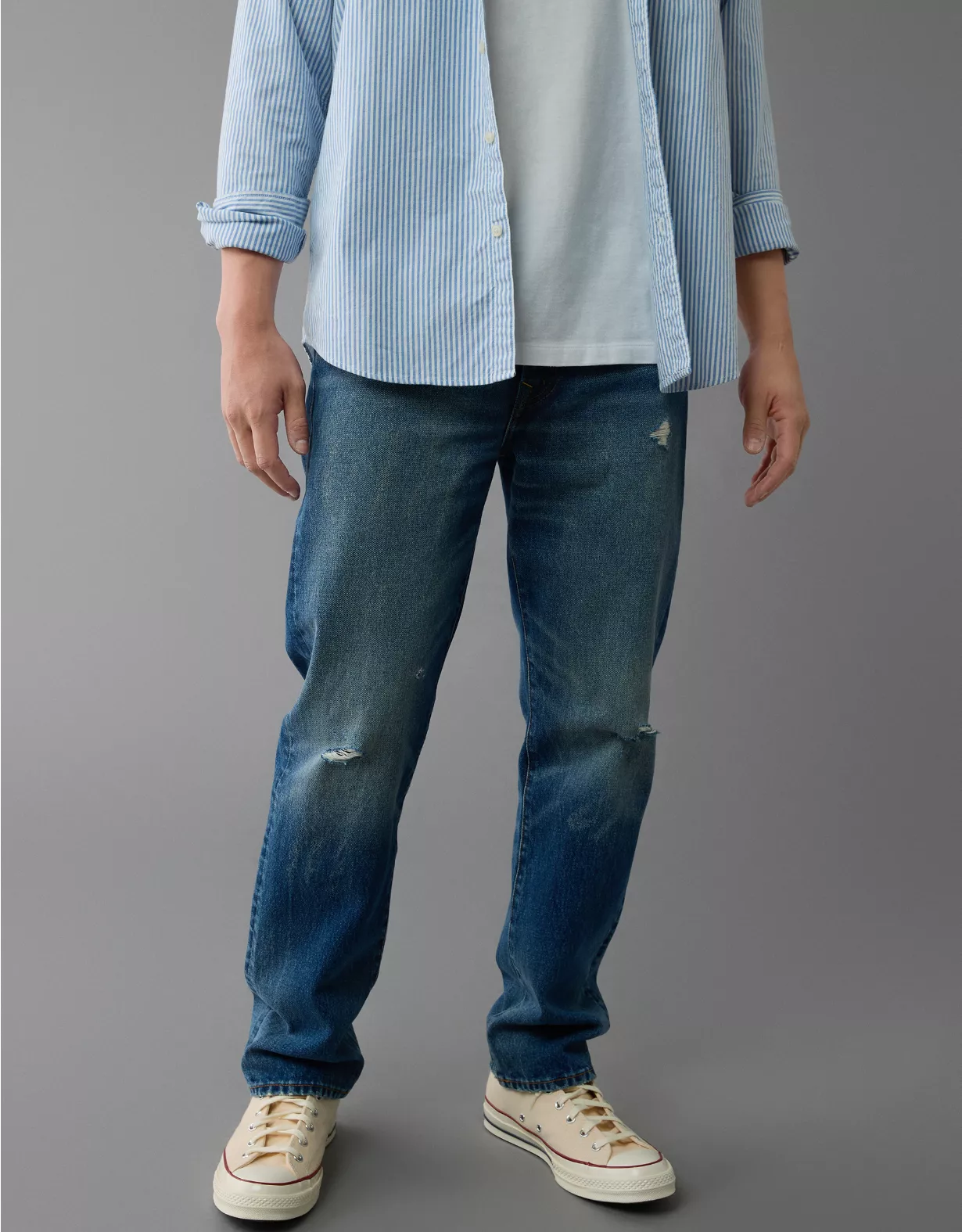 AE Ripped Original Straight Jean Destroyed Medium Wash 1 AE Ripped Original Straight Jean Destroyed Medium Wash