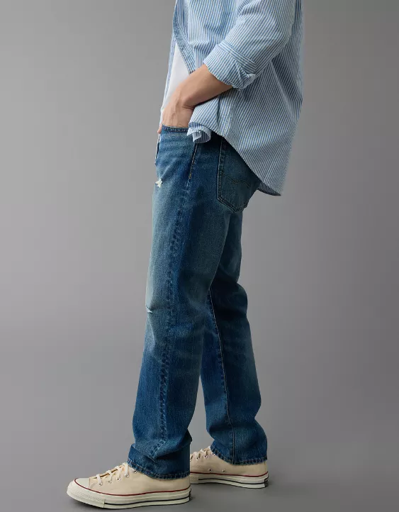 AE Ripped Original Straight Jean Destroyed Medium Wash 5 AE Ripped Original Straight Jean Destroyed Medium Wash - Image 5