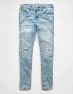 AE AirFlex+ TENCEL™ Fibers Patched Athletic Skinny Jean Light Destroy Wash -American Eagle Fashion 0114 7352 508 f