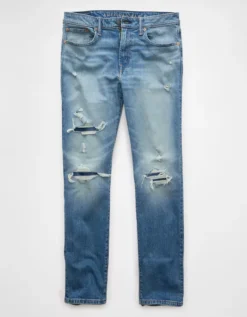 AE EasyFlex +TENCEL™ Fibers Patched Slim Straight Jean Medium Destroy -American Eagle Fashion 0116 7256 826 f