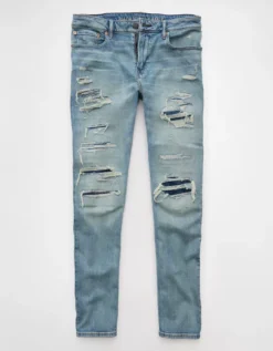AE AirFlex+ TENCEL™ Fibers Patched Slim Jean Light Tinted Wash -American Eagle Fashion 0117 7353 482 f