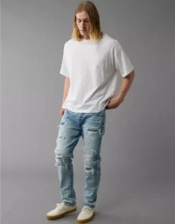 AE AirFlex+ Patched Athletic Fit Jean Light Destroy Wash