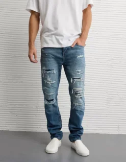 AE AirFlex+ TENCEL™ Fibers Patched Athletic Fit Jean Darken Destroy -American Eagle Fashion 0118 7348 832 d2