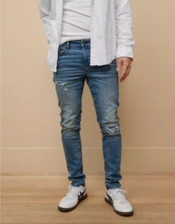 AE AirFlex+ Ripped Skinny Jean Destroyed Medium Wash
