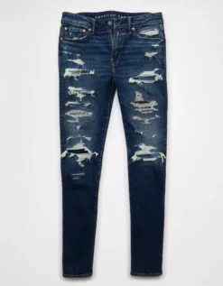 AE AirFlex+ Patched Skinny Jean Indigo Shadow Destroy -American Eagle Fashion 0119 7275 939 f