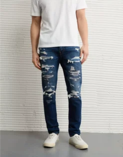 AE AirFlex+ Patched Skinny Jean Indigo Shadow Destroy