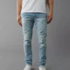 AE AirFlex+ Patched Skinny Jean Destroyed Light Wash
