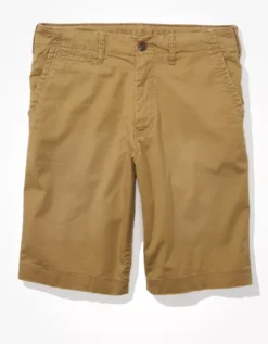 AE Flex 12" Longer Length Lived-In Khaki Short -American Eagle Fashion 0135 7330 238 f