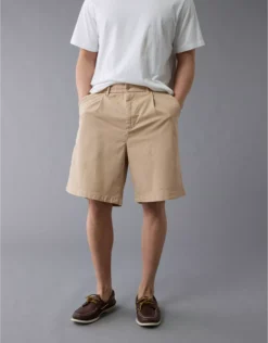 AE Flex Loose Pleated Pull-On Short Khaki