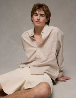 AE Everyday Relaxed Oxford Button-Up Shirt Sand