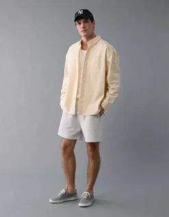 AE Everyday Relaxed Oxford Button-Up Shirt Yellow -American Eagle Fashion 0153 2727 700 os