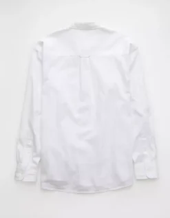 AE Everyday Relaxed Linen-Blend Button-Up Shirt White -American Eagle Fashion 0153 2859 100 b
