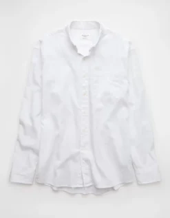 AE Everyday Relaxed Linen-Blend Button-Up Shirt White -American Eagle Fashion 0153 2859 100 f