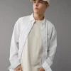 AE Everyday Relaxed Linen-Blend Button-Up Shirt White