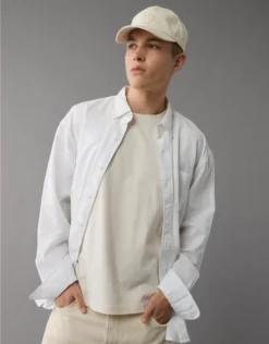 AE Everyday Relaxed Linen-Blend Button-Up Shirt White