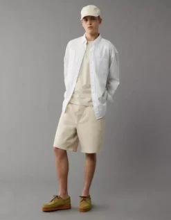 AE Everyday Relaxed Linen-Blend Button-Up Shirt White -American Eagle Fashion 0153 2859 100 os