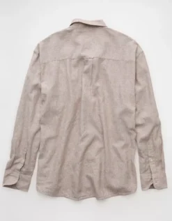 AE Everyday Relaxed Fit Linen-Blend Striped Button-Up Shirt Khaki -American Eagle Fashion 0153 2859 212 b
