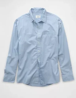 AE Everyday Relaxed Poplin Button-Up Shirt Blue -American Eagle Fashion 0153 2883 400 f