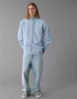 AE Everyday Relaxed Poplin Button-Up Shirt Blue