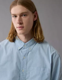 AE Everyday Relaxed Poplin Button-Up Shirt Blue -American Eagle Fashion 0153 2883 400 os