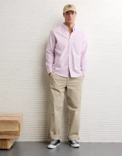 AE Everyday Classic Fit Oxford Button-Up Shirt Lively Lilac -American Eagle Fashion 0153 2885 507 os