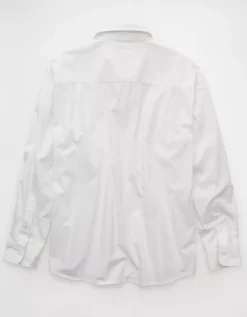 AE Everyday Relaxed Fit Poplin Button-Up Shirt White -American Eagle Fashion 0153 2898 100 b