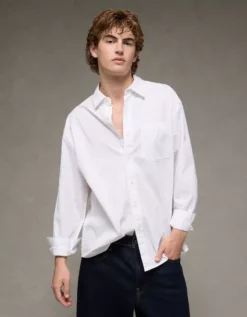 AE Everyday Relaxed Fit Poplin Button-Up Shirt White -American Eagle Fashion 0153 2898 100 os