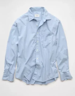 AE Everyday Relaxed Fit Poplin Button-Up Shirt Blue -American Eagle Fashion 0153 2952 400 f
