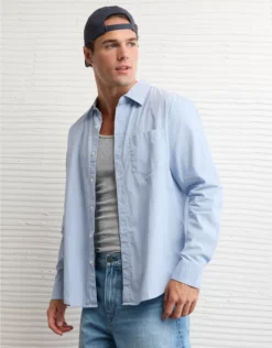 AE Everyday Relaxed Fit Poplin Button-Up Shirt Blue
