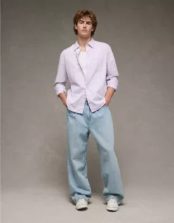 AE Everyday Relaxed Fit Poplin Button-Up Shirt Lilac Ice