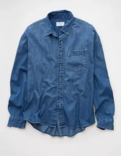 AE Everyday Denim Shirt Cerulean Blue -American Eagle Fashion 0153 2980 402 f