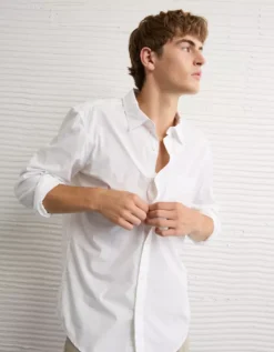 AE Everyday Slim Fit Poplin Button-Up Shirt White -American Eagle Fashion 0153 2985 100 os