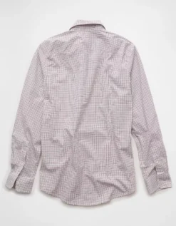 AE Everyday Slim Fit Poplin Plaid Button-Up Shirt Burgundy -American Eagle Fashion 0153 2986 613 b