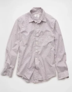 AE Everyday Slim Fit Poplin Plaid Button-Up Shirt Burgundy -American Eagle Fashion 0153 2986 613 f