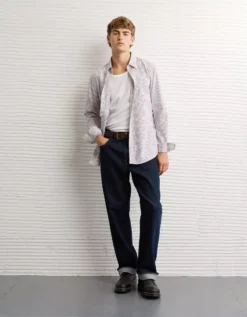 AE Everyday Slim Fit Poplin Plaid Button-Up Shirt Burgundy -American Eagle Fashion 0153 2986 613 os