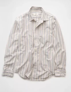 AE Everyday Slim Fit Oxford Striped Button-Up Shirt Khaki -American Eagle Fashion 0153 2987 212 f