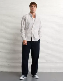 AE Everyday Slim Fit Oxford Striped Button-Up Shirt Khaki -American Eagle Fashion 0153 2987 212 os