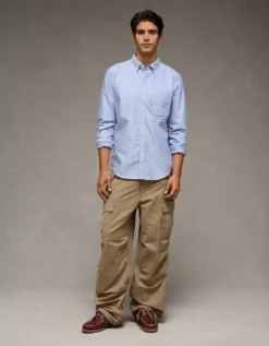 AE Everyday Slim Fit Oxford Button-Up Shirt Blue -American Eagle Fashion 0153 2987 400 os