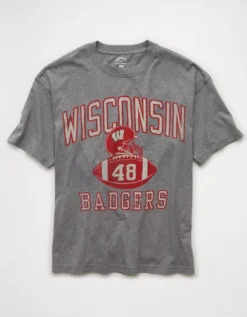 AE Boxy Wisconsin Badgers Graphic T-Shirt Gray Heather -American Eagle Fashion 0164 4727 069 f