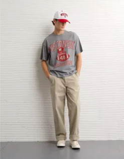 AE Boxy Wisconsin Badgers Graphic T-Shirt Gray Heather