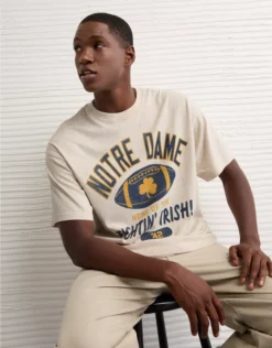 AE Boxy Notre Dame Fighting Irish Graphic T-Shirt Oatmeal Heather