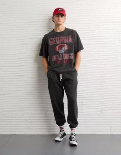 AE Boxy Georgia Bulldogs Graphic T-Shirt Black -American Eagle Fashion 0164 4728 001 os
