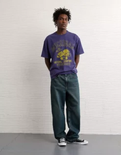 AE Boxy Michigan Wolverines Graphic T-Shirt Tidal Blue -American Eagle Fashion 0164 4728 415 os