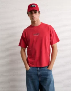 AE Boxy Georgia Bulldogs Graphic T-Shirt Red