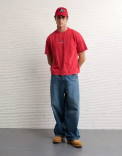 AE Boxy Georgia Bulldogs Graphic T-Shirt Red -American Eagle Fashion 0164 4728 600 os