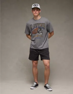 NFL Boxy Baltimore Ravens Graphic T-Shirt Charcoal Heather Gray